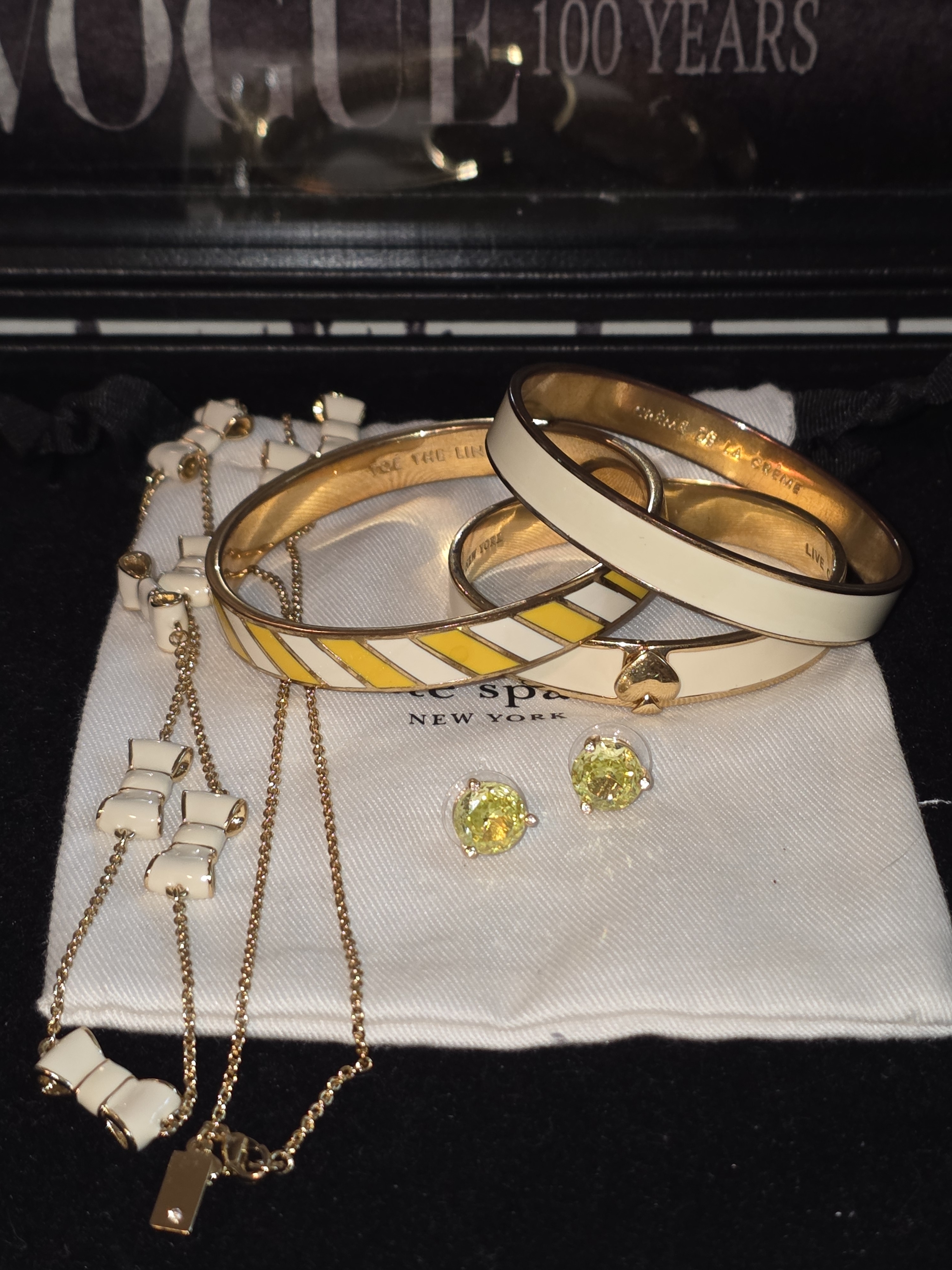 Kate Spade Yellow & White Necklace, Earrings, And Braclete Set